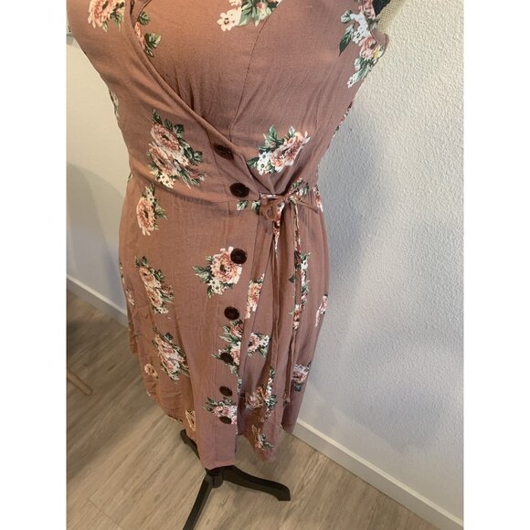 (C-198)Xhilaration Floral Wrap Dress Women’s Medium Pink Button Front Sundress - Picture 6 of 9